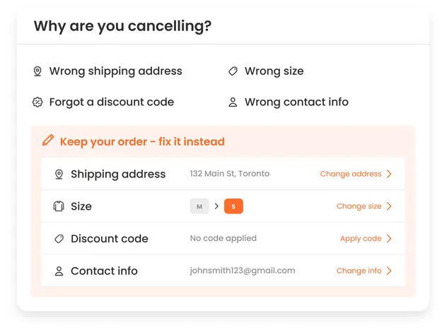 Order Edits: cancellation-rescue UI
