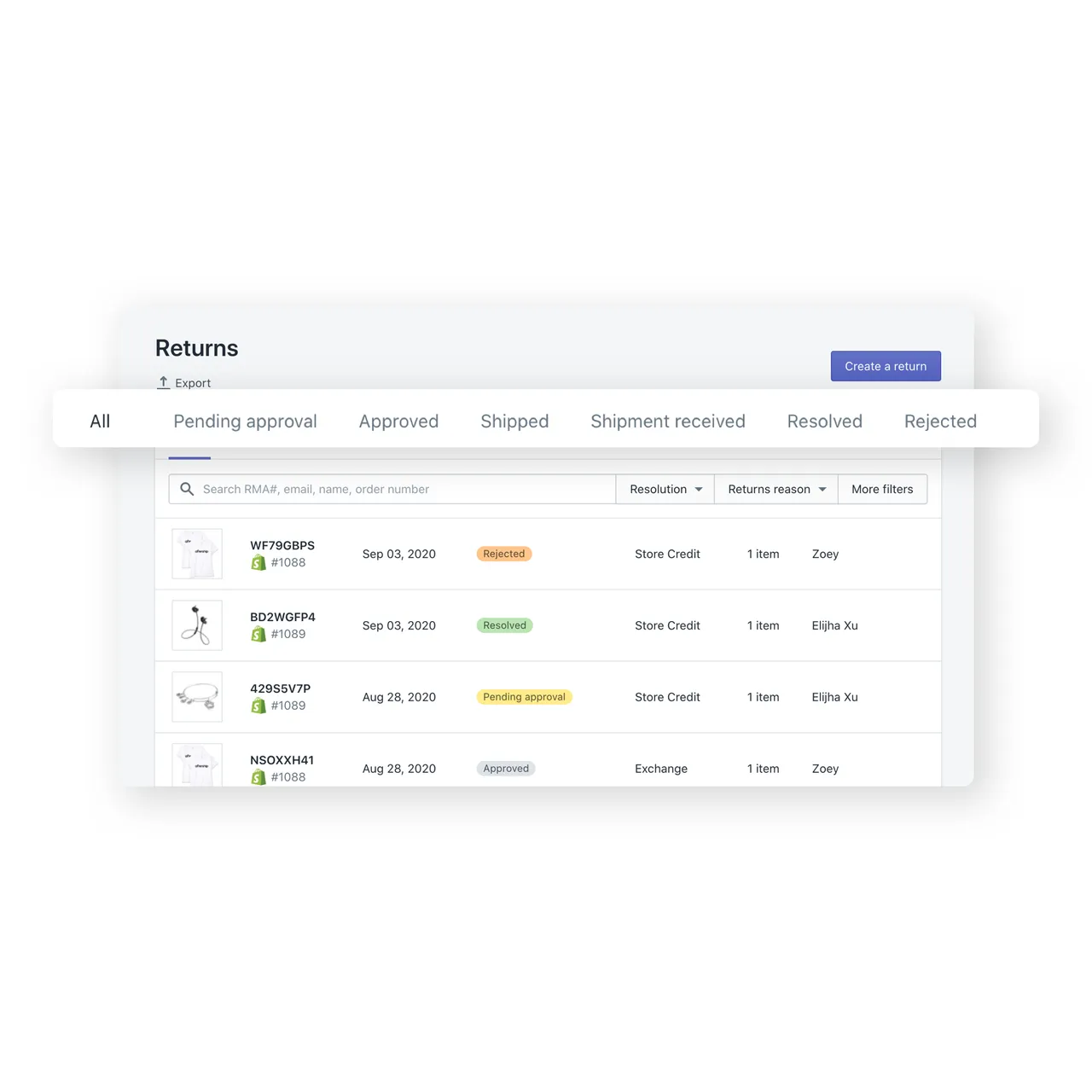 Returns management portal